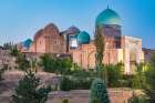 Samarkand, Uzbekistan, Central Asia. Evening view of the Shah-i-Zinda. Art Print